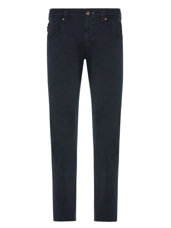 Tramarossa 5 Pocket Distressed Navy Blue Denim Regular Fit Trousers - 1