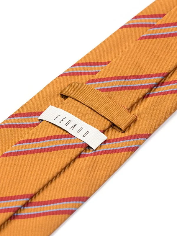 Feraud Hardal Sarısı Çizgili İpek Kravat - 2