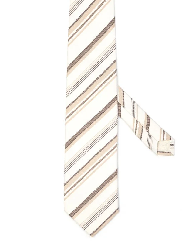 Feraud Kırık Beyaz Kahve Çizgili İtalyan Kravat - 1