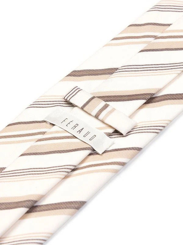 Feraud Kırık Beyaz Kahve Çizgili İtalyan Kravat - 2