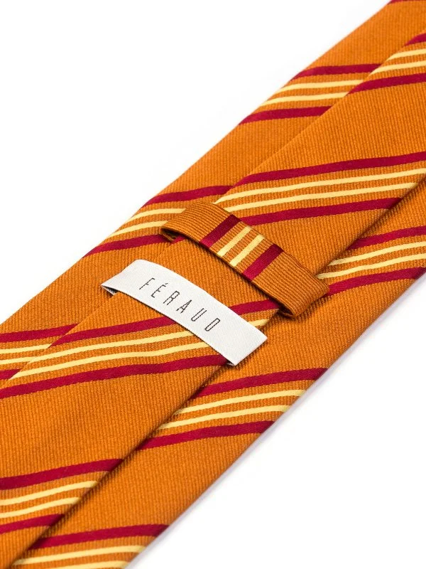 Feraud Turuncu İnce Şerit Çizgili İtalyan Kravat - 2