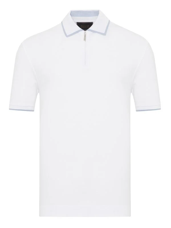 Gallus Beyaz Fermuarlı Polo Yaka Pike Merserize Regular Fit Tişört - 1