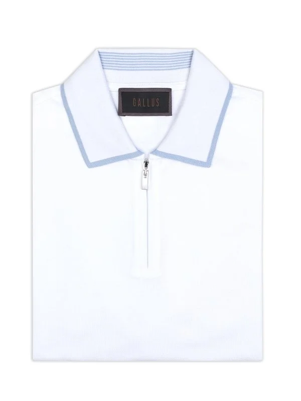 Gallus Beyaz Fermuarlı Polo Yaka Pike Merserize Regular Fit Tişört - 2