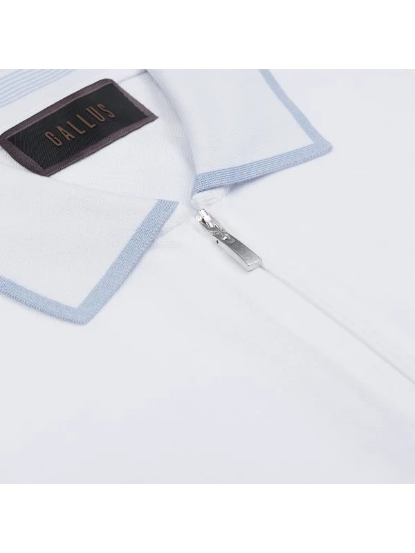 Gallus Beyaz Fermuarlı Polo Yaka Pike Merserize Regular Fit Tişört - 3