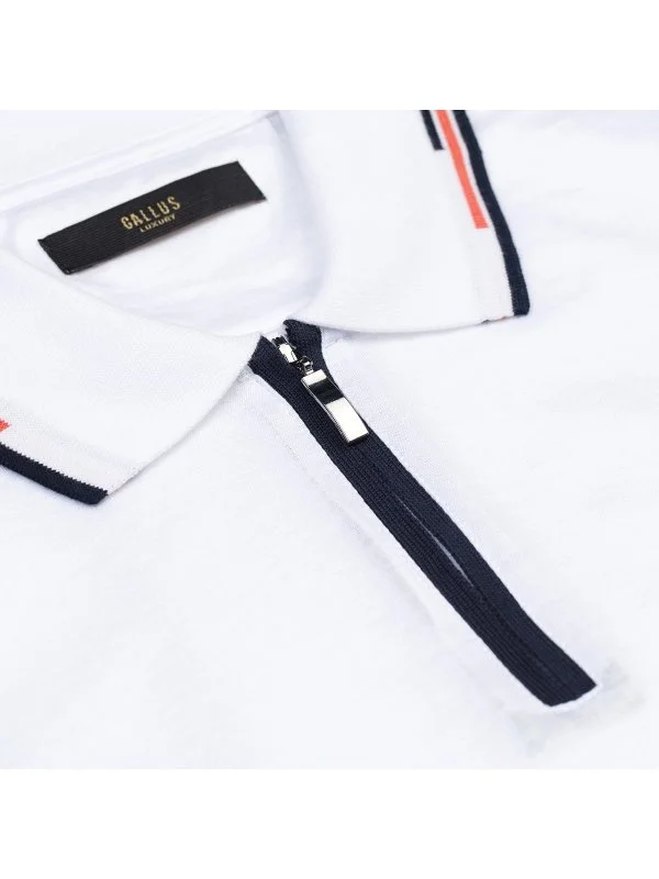 Gallus Beyaz Merserize Polo Yaka Fermuarlı Regular Fit Tişört - 2