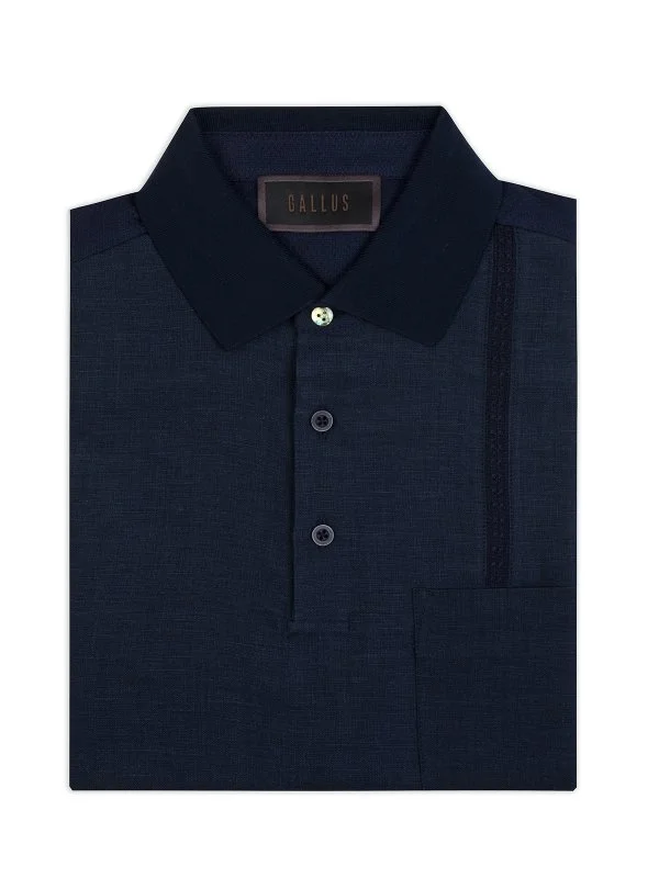 Gallus Lacivert Polo Yaka Desenli Cepli Regular Fit Pamuk Keten Tişört - 2