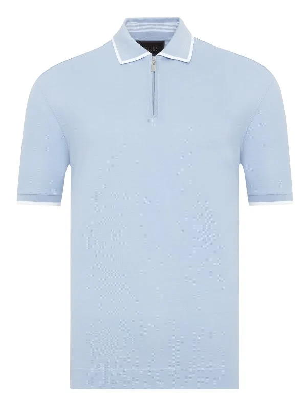 Gallus Mavi Fermuarlı Polo Yaka Pike Merserize Regular Fit Tişört - 1