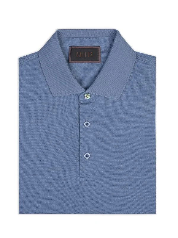 Gallus Mavi Polo Yaka Pike Pamuk Regular Fit Tişört - 2