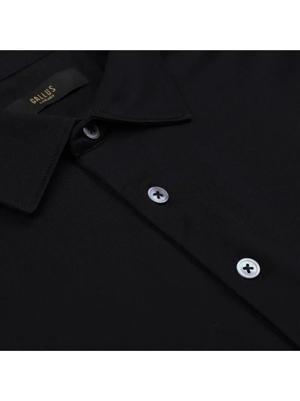Gallus Siyah Gömlek Yaka Merserize Regular Fit Tişört - 2