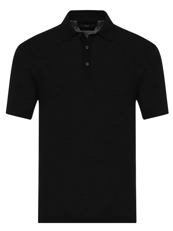 Gallus Siyah Gömlek Yaka Örme Keten Regular Fit Tişört - 1