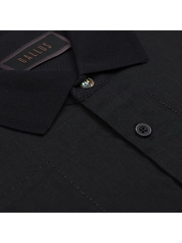 Gallus Siyah Polo Yaka Desenli Regular Fit Pamuk Keten Tişört - 3