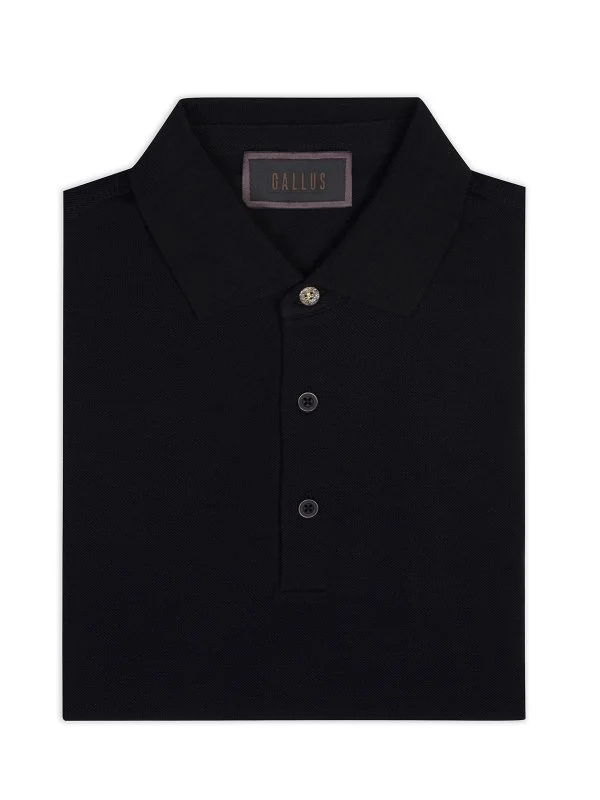 Gallus Siyah Polo Yaka Pike Pamuk Regular Fit Tişört - 2