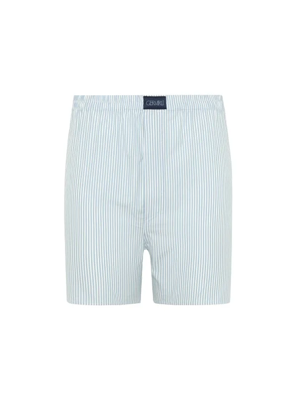 Germirli Açık Mavi Beyaz Çizgili Poplin Boxer Şort - 1