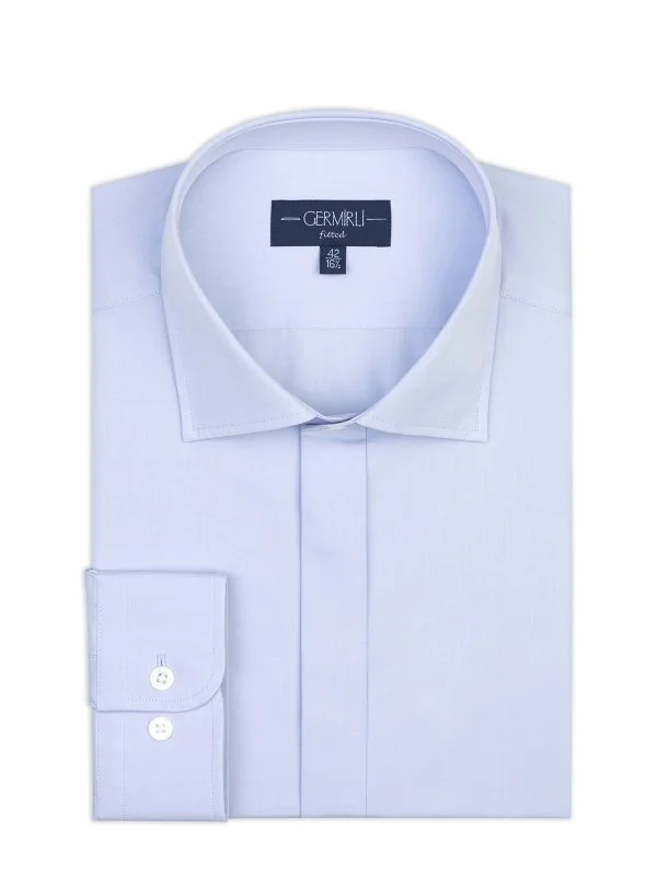 Germirli Açık Mavi Gizli Pat Klasik Yaka Tailor Fit Pamuk Gömlek - 2