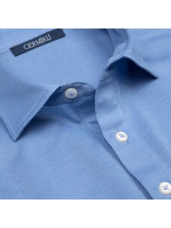 Germirli Açık Mavi Piquet Gömlek Yaka Regular Fit Merserize Tişört - 2