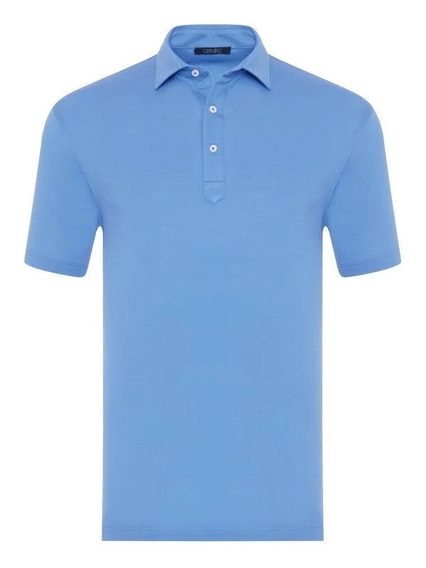 Germirli Açık Piquet Mavi Gömlek Yaka Regular Fit Merserize Tişört - 1