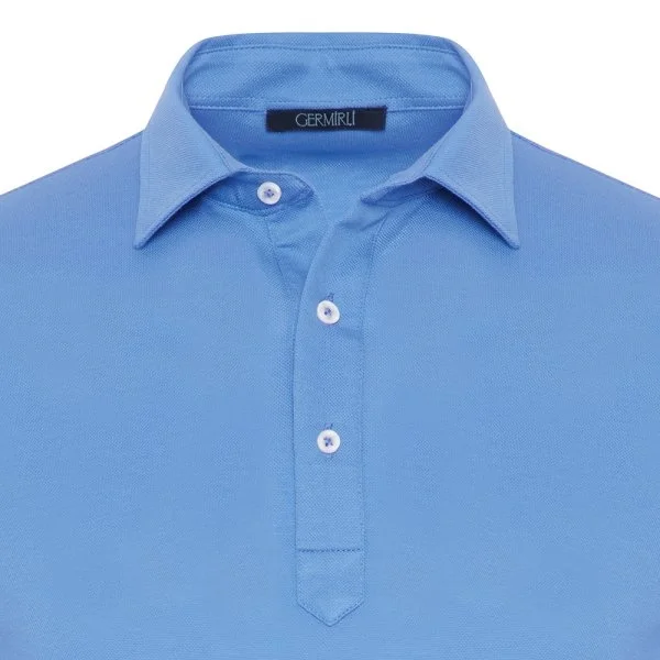 Germirli Açık Piquet Mavi Gömlek Yaka Regular Fit Merserize Tişört - 2