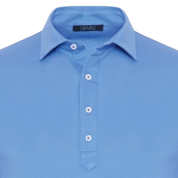 Germirli Açık Piquet Mavi Gömlek Yaka Regular Fit Merserize Uzun Kollu Tişört - 2