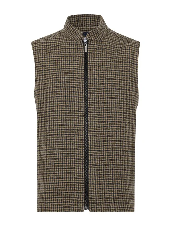 Germirli Albiate Bej Piyedepul Kazayağı Desenli Fermuarlı Rahat KalıpYünlü Yelek - 1