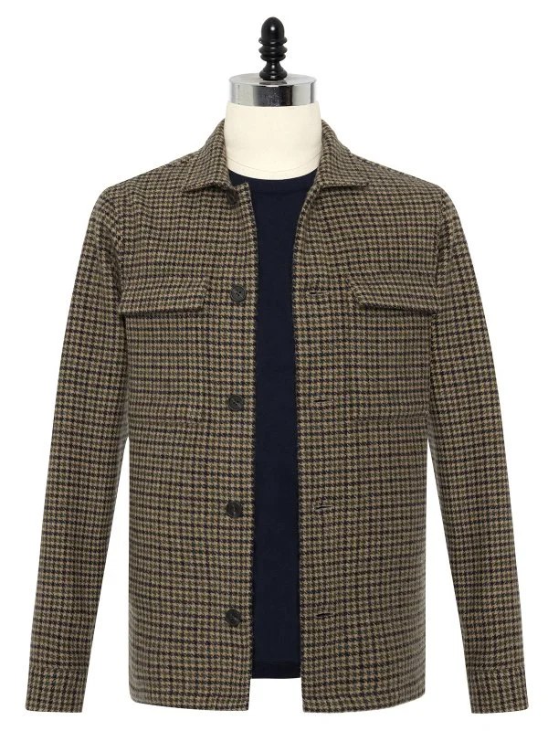 Germirli Albiate Earthy Bej Piyedepul Kazayağı Desenli Utility Yünlü Ceket Gömlek - 1