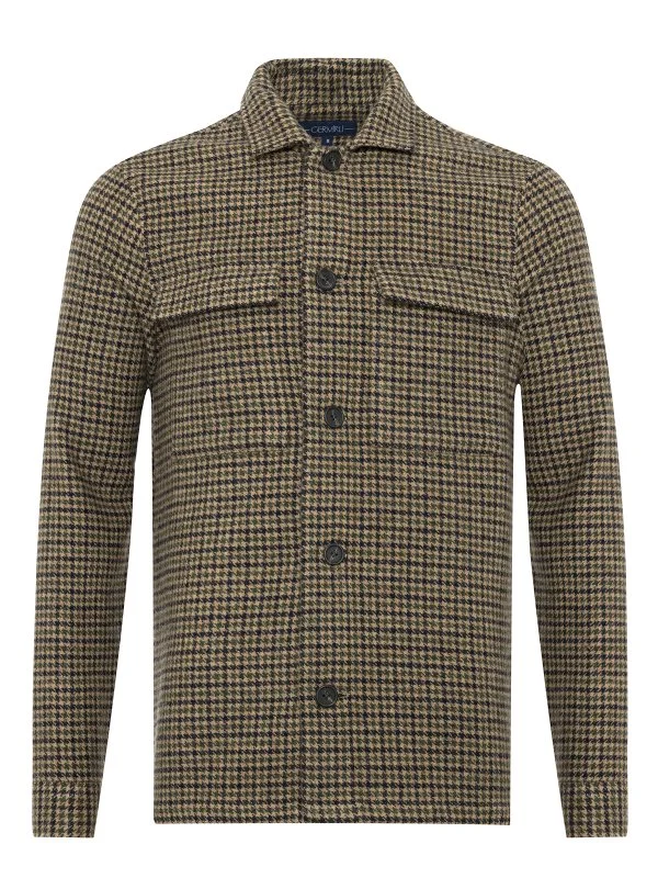 Germirli Albiate Earthy Bej Piyedepul Kazayağı Desenli Utility Yünlü Ceket Gömlek - 2