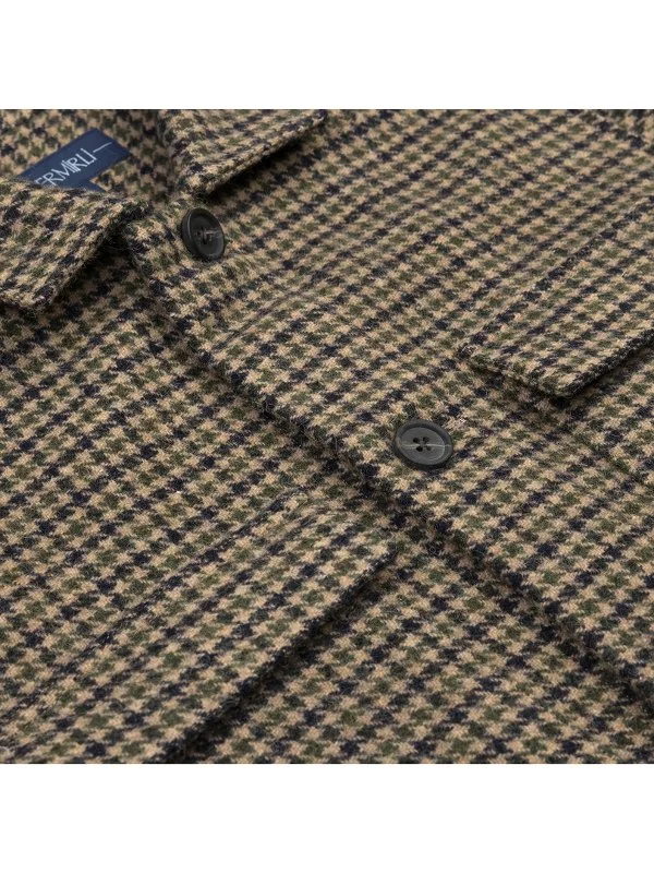 Germirli Albiate Earthy Bej Piyedepul Kazayağı Desenli Utility Yünlü Ceket Gömlek - 3
