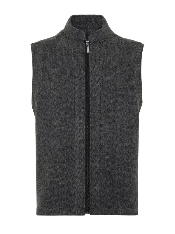 Germirli Albiate Gri Balıksırtı Desen Fermuarlı Rahat Kalıp Yünlü Yelek - 1