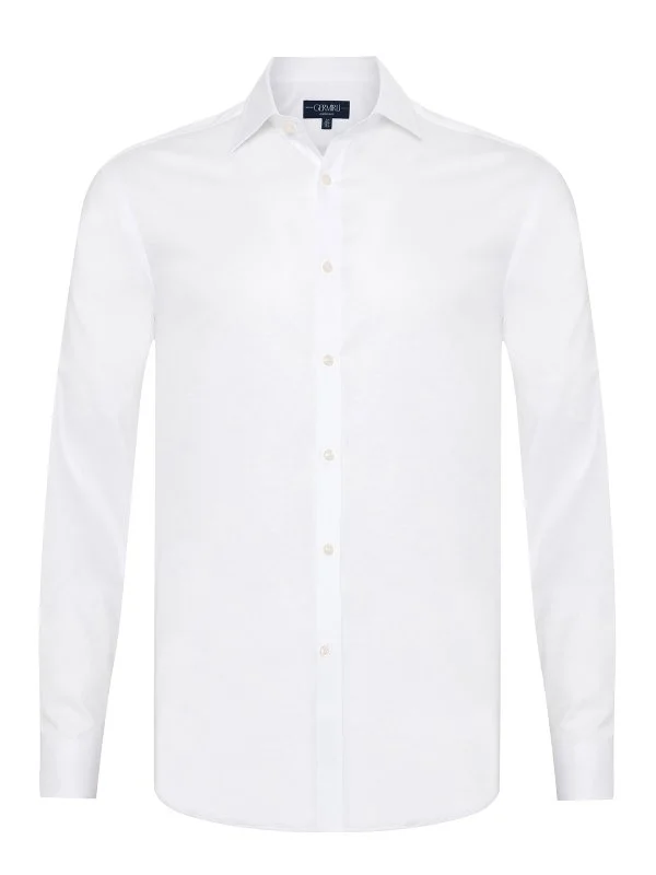 Germirli Albini Beyaz Exclusive Piumino Piquet 100 Klasik Yaka Tailor Fit Pamuk Gömlek - 1
