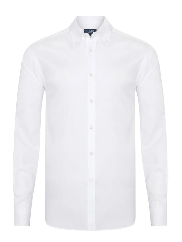 Germirli Albini Beyaz Twill Relax Formula Exclusive Tailor Fit Düğmeli Yaka Pamuk Gömlek - 1