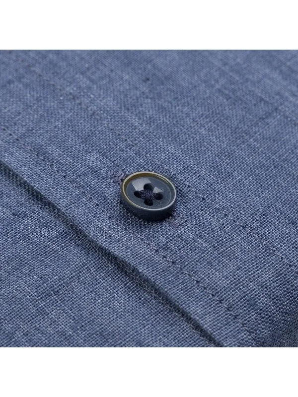Germirli Albini Soft Yaka Tailor Fit Havacı Mavi Delave Keten Gömlek - 4