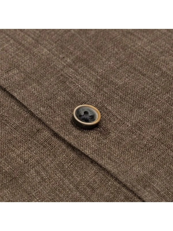 Germirli Albini Kahverengi Düğmeli Yaka Tailor Fit Delave Keten Gömlek - 3