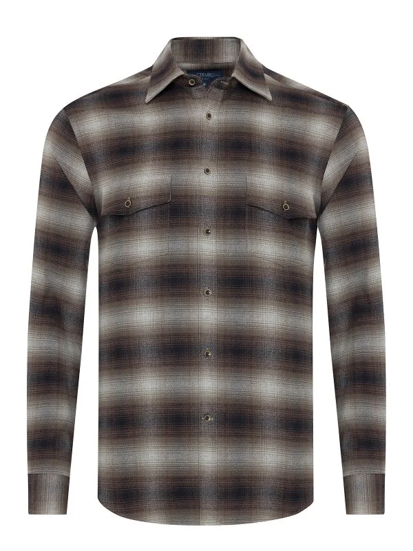 Germirli Albini Kahverengi Gri Ekoseli Flanel Tailor Fit Pamuk Oduncu Gömlek - 1