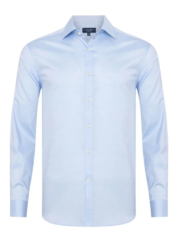 Germirli Albini Mavi Exclusive Piumino Piquet 100 Klasik Yaka Tailor Fit Pamuk Gömlek - 1