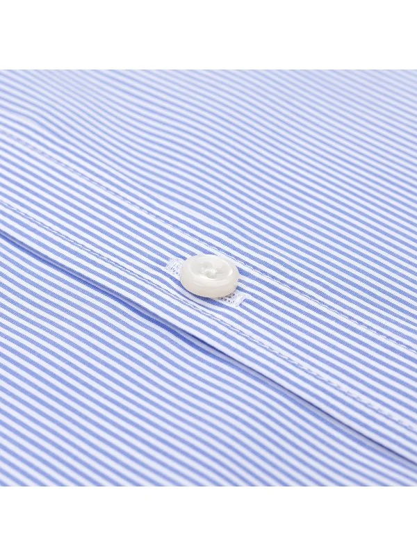 Germirli Albini Mavi İnce Çizgili Exclusive Super Piumino İtalyan Yaka Tailor Fit Pamuk Gömlek - 2