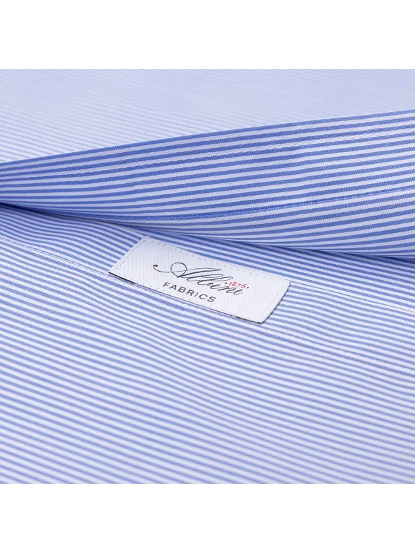Germirli Albini Mavi İnce Çizgili Exclusive Super Piumino İtalyan Yaka Tailor Fit Pamuk Gömlek - 3