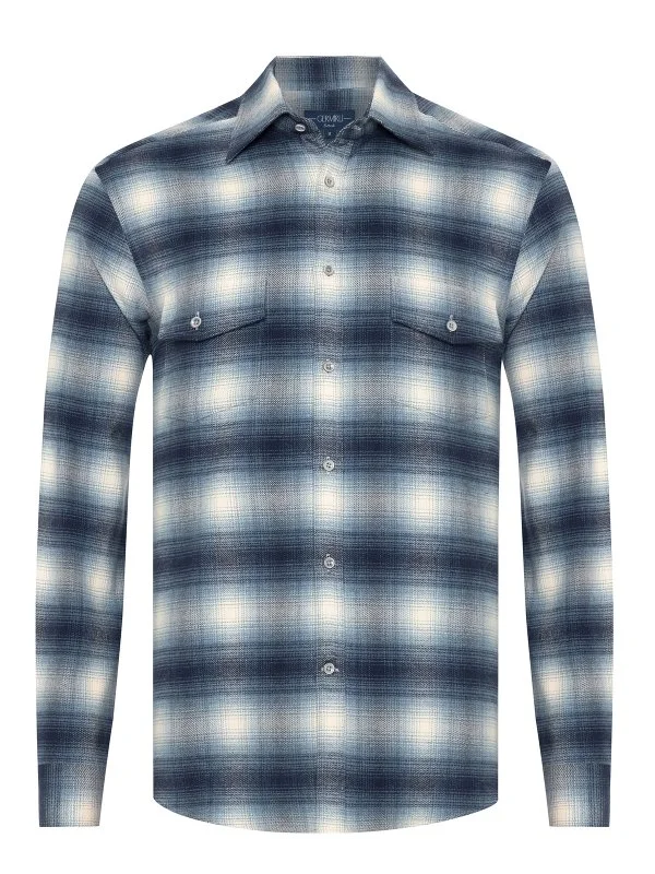 Germirli Albini Mavi Lacivert Ekoseli Flanel Tailor Fit Pamuk Oduncu Gömlek - 1