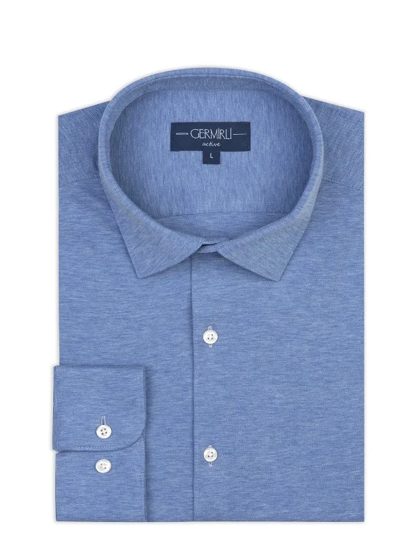 Germirli Albini Mavi Melanj 4Flex Formula Active Pamuklu Slim Fit Gömlek - 1