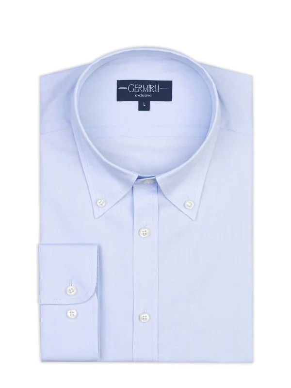 Germirli Albini Mavi Twill Relax Formula Exclusive Tailor Fit Düğmeli Yaka Pamuk Gömlek - 1