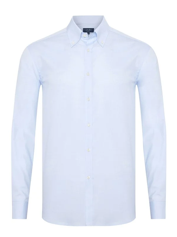 Germirli Albini Mavi Twill Relax Formula Exclusive Tailor Fit Düğmeli Yaka Pamuk Gömlek - 1