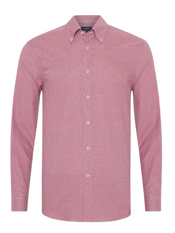 Germirli Albini Relax Formula Bordo Pötikareli Exclusive Tailor Fit Düğmeli Yaka Pamuk Gömlek - 3