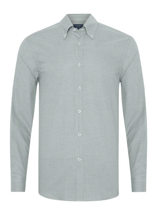 Germirli Albini Relax Formula Yeşil Pötikareli Exclusive Tailor Fit Düğmeli Yaka Pamuk Gömlek - 3