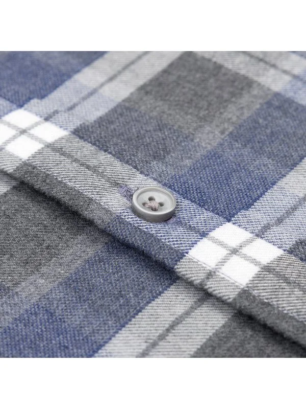 Germirli Antrasit Gri Mavi Ekoseli Flanel Düğmeli Yaka Tailor Fit Pamuk Oduncu Gömlek - 2