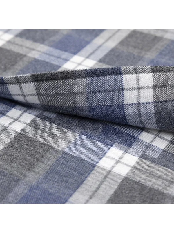 Germirli Antrasit Gri Mavi Ekoseli Flanel Düğmeli Yaka Tailor Fit Pamuk Oduncu Gömlek - 3