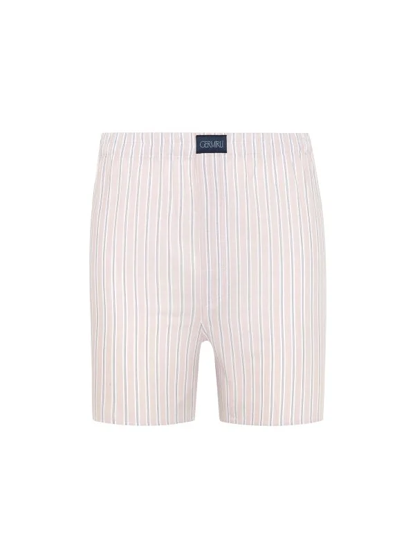 Germirli Beyaz Çağla Yeşili Çizgili Poplin Boxer Şort - 1