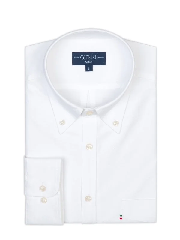 Germirli Beyaz Düğmeli Yaka Cepli Tailor Fit Spor Oxford Erkek Gömlek - 2