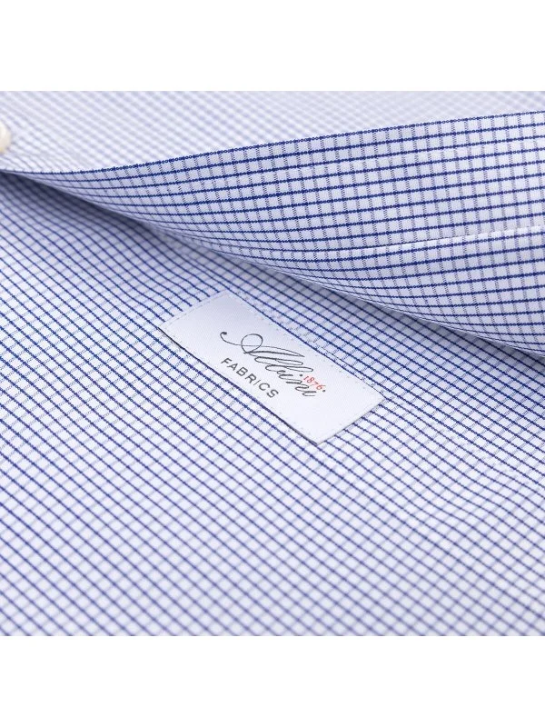 Germirli Beyaz Lacivert Mini Ekose Tailor Fit Rahat Kalıp Düğmeli Yaka Saf Pamuk Exclusive Gömlek - 3