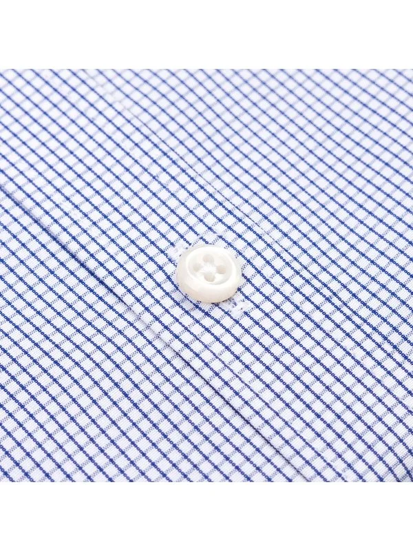 Germirli Beyaz Lacivert Mini Ekose Tailor Fit Rahat Kalıp Düğmeli Yaka Saf Pamuk Exclusive Gömlek - 4