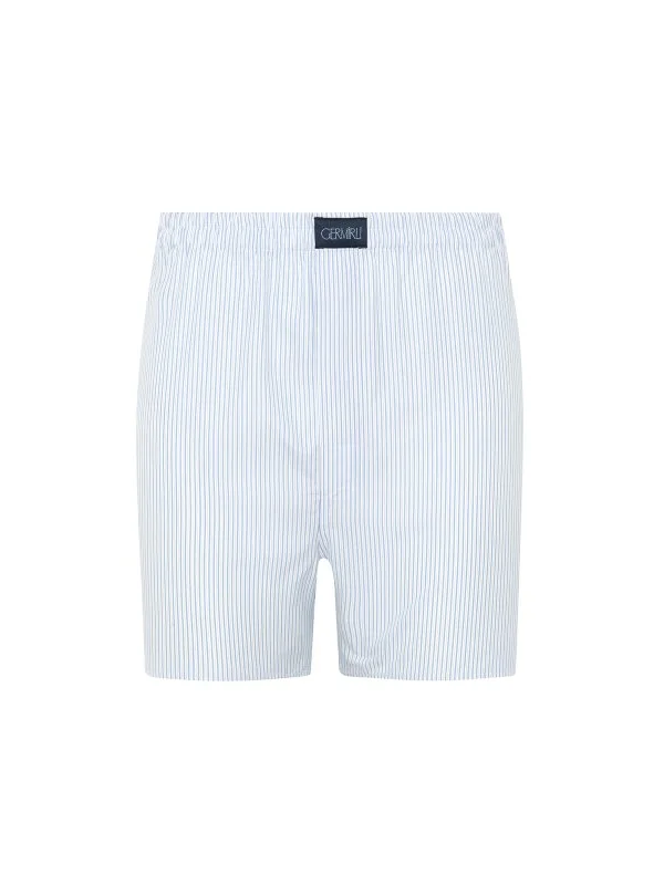 Germirli Beyaz Mavi İnce Çizgili Poplin Boxer Şort - 1