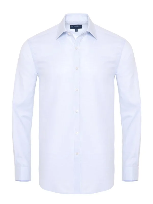 Germirli Beyaz Mavi Micro Desen Klasik Yaka Tailor Fit Gömlek - 1