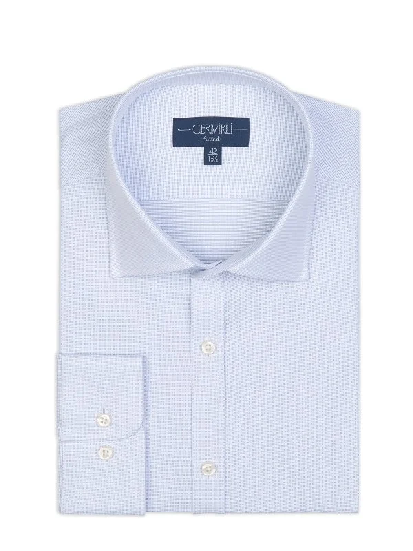 Germirli Beyaz Mavi Micro Desen Klasik Yaka Tailor Fit Gömlek - 2